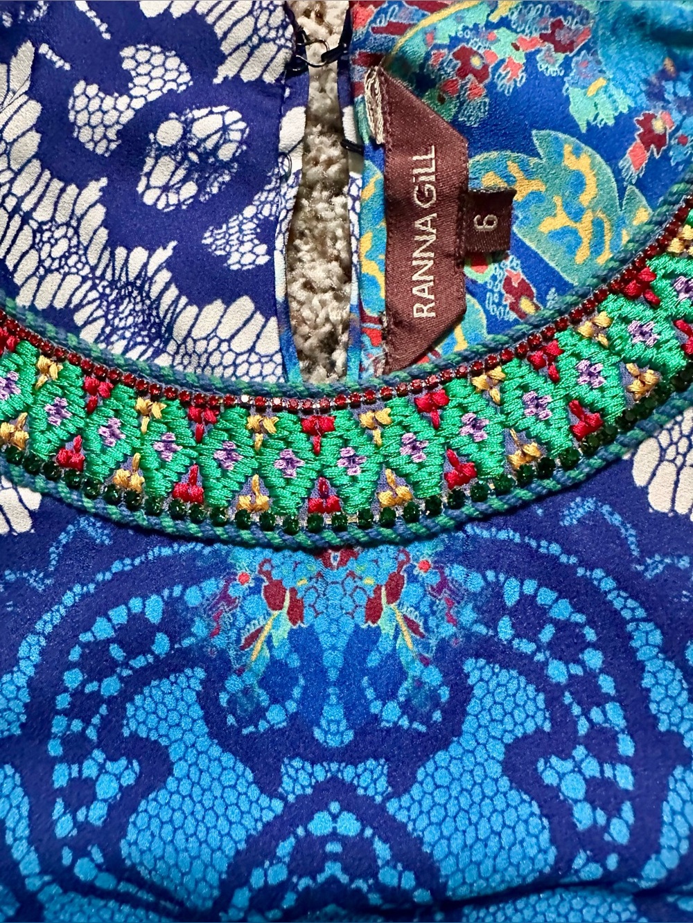 Ranna Gill Blue Multicolor Halter Maxi Dress - Picture 3 of 10